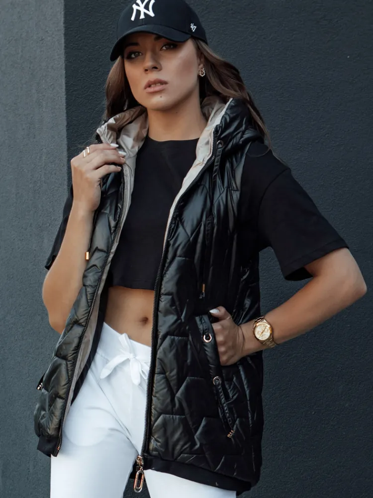 Kamizelki Damskie>Dstreet Kamizelka damska pikowana z kapturem GLITZY czarna TY4447