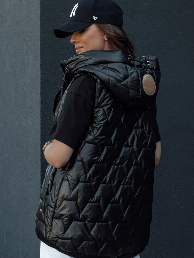 Kamizelki Damskie>Dstreet Kamizelka damska pikowana z kapturem GLITZY czarna TY4447