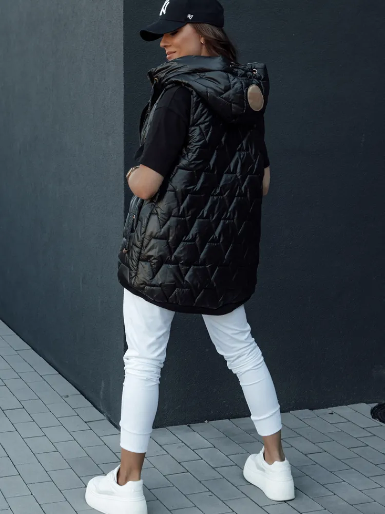 Kamizelki Damskie>Dstreet Kamizelka damska pikowana z kapturem GLITZY czarna TY4447