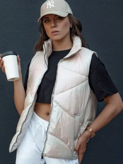 Kamizelki Damskie>Dstreet Kamizelka damska pikowana HOLO beżowa TY4520