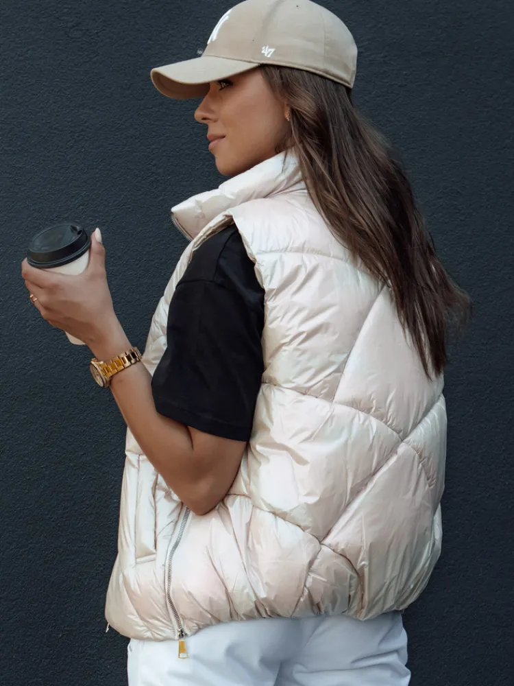 Kamizelki Damskie>Dstreet Kamizelka damska pikowana HOLO beżowa TY4520