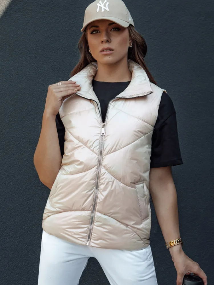 Kamizelki Damskie>Dstreet Kamizelka damska pikowana HOLO beżowa TY4520