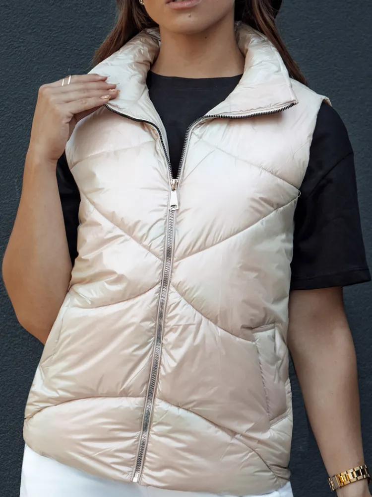 Kamizelki Damskie>Dstreet Kamizelka damska pikowana HOLO beżowa TY4520