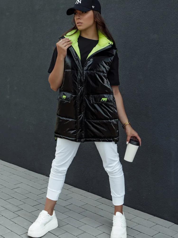 Kamizelki Damskie>Dstreet Kamizelka damska pikowana długa MAYLO czarna TY4521