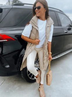 Kamizelki Damskie>Dstreet Kamizelka damska pikowana MARIEL beżowa TY3015