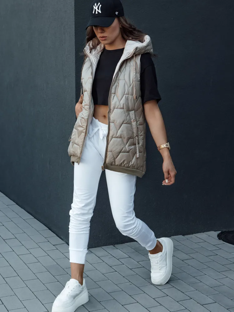 Kamizelki Damskie>Dstreet Kamizelka damska pikowana z kapturem GLITZY kamelowa TY4444