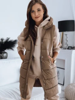 Kamizelki Damskie>Dstreet Kamizelka damska pikowana NOELIA kamelowa TY3131