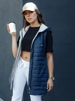 Kamizelki Damskie>Dstreet Kamizelka damska pikowana z kapturem MELANI granatowa TY4519