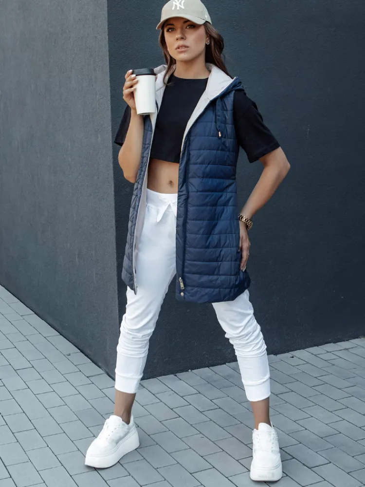 Kamizelki Damskie>Dstreet Kamizelka damska pikowana z kapturem MELANI granatowa TY4519