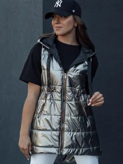 Kamizelki Damskie>Dstreet Kamizelka damska pikowana PIXIECODE ciemnoszara TY4437