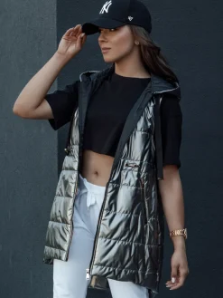 Kamizelki Damskie>Dstreet Kamizelka damska pikowana PIXIECODE ciemnoszara TY4437