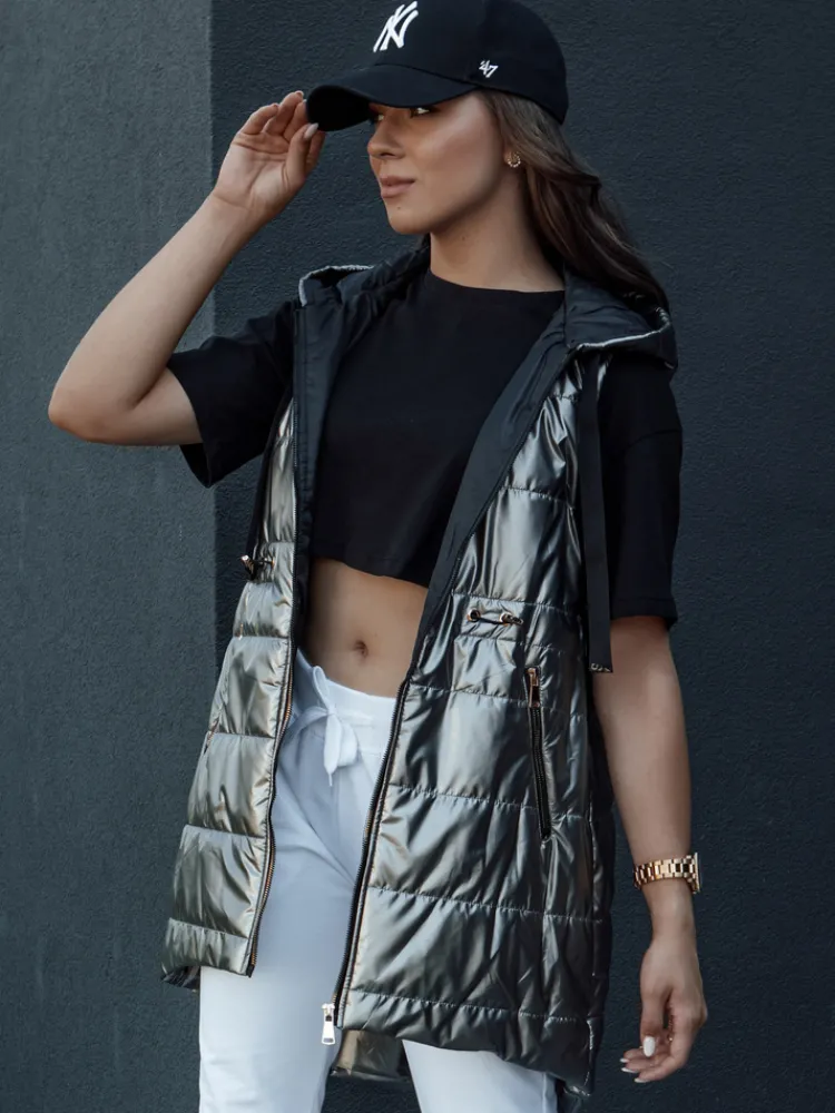 Kamizelki Damskie>Dstreet Kamizelka damska pikowana PIXIECODE ciemnoszara TY4437