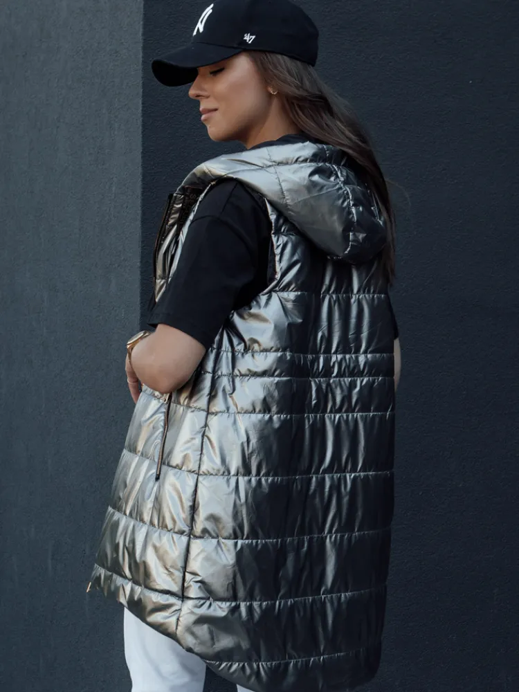 Kamizelki Damskie>Dstreet Kamizelka damska pikowana PIXIECODE ciemnoszara TY4437