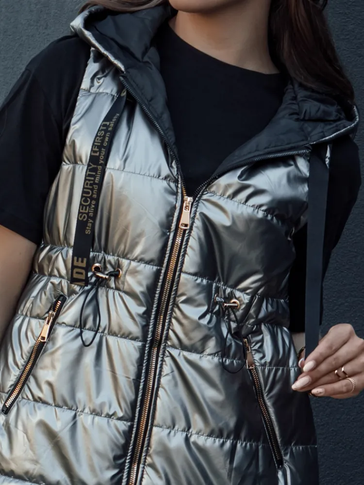 Kamizelki Damskie>Dstreet Kamizelka damska pikowana PIXIECODE ciemnoszara TY4437