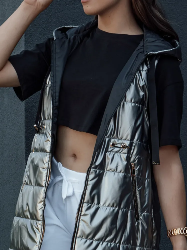 Kamizelki Damskie>Dstreet Kamizelka damska pikowana PIXIECODE ciemnoszara TY4437