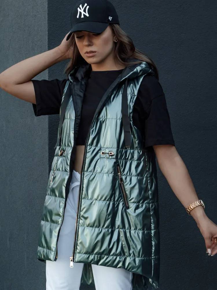 Kamizelki Damskie>Dstreet Kamizelka damska pikowana PIXIECODE ciemnozielona TY4445