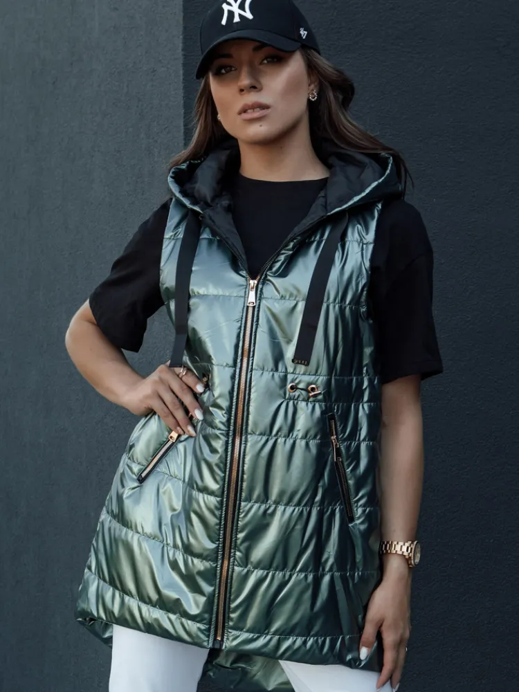 Kamizelki Damskie>Dstreet Kamizelka damska pikowana PIXIECODE ciemnozielona TY4445