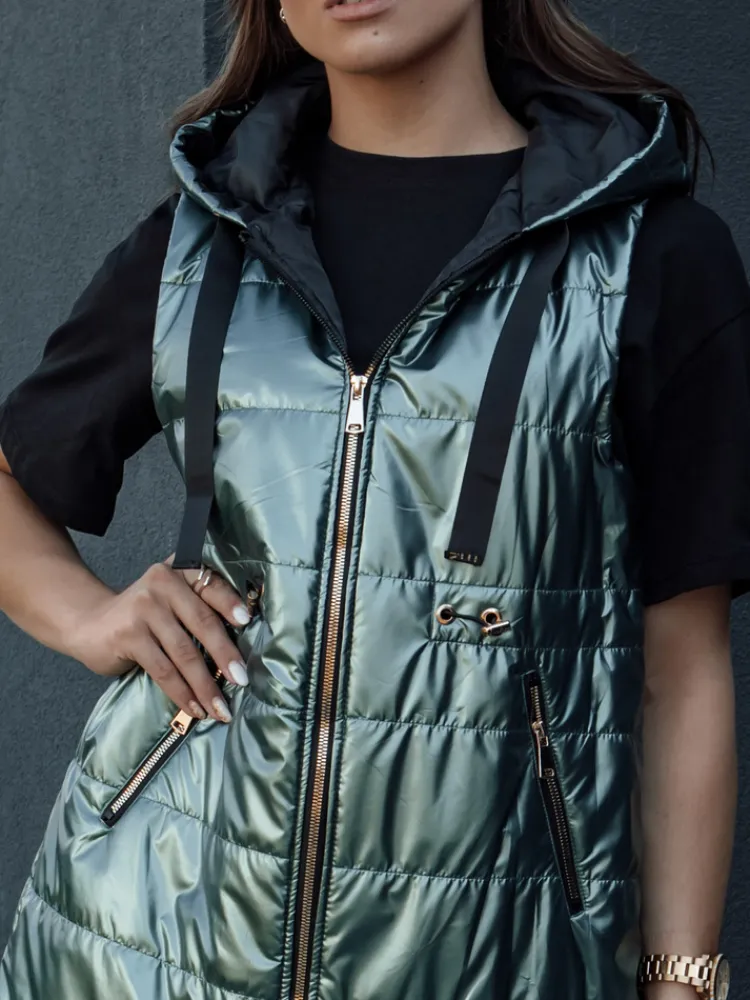 Kamizelki Damskie>Dstreet Kamizelka damska pikowana PIXIECODE ciemnozielona TY4445