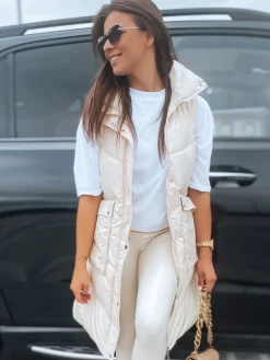 Kamizelki Damskie>Dstreet Kamizelka damska pikowana MARIEL ecru TY3014