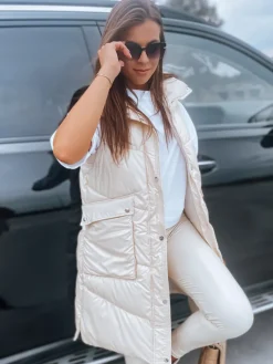 Kamizelki Damskie>Dstreet Kamizelka damska pikowana MARIEL ecru TY3014