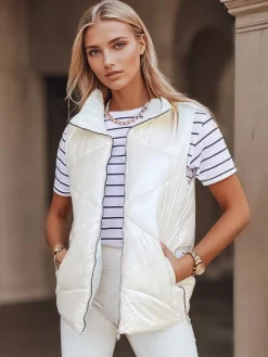 Kamizelki Damskie>Dstreet Kamizelka damska pikowana HOLO śmietankowa TY3042