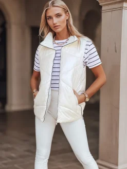 Kamizelki Damskie>Dstreet Kamizelka damska pikowana HOLO śmietankowa TY3042