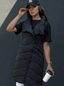 Kamizelki Damskie>Dstreet Kamizelka damska pikowana długa bez kaptura SERKIS czarna TY4524