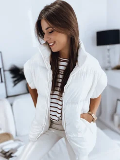 Kamizelki Damskie>Dstreet Kamizelka damska pikowana NIMIA ecru TY3250