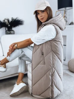 Kamizelki Damskie>Dstreet Kamizelka damska pikowana ZIPIS beżowa TY3216