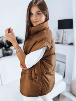 Kamizelki Damskie>Dstreet Kamizelka damska pikowana NIMIA kamelowa TY3249