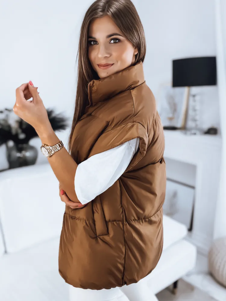 Kamizelki Damskie>Dstreet Kamizelka damska pikowana NIMIA kamelowa TY3249