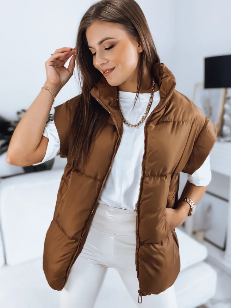 Kamizelki Damskie>Dstreet Kamizelka damska pikowana NIMIA kamelowa TY3249