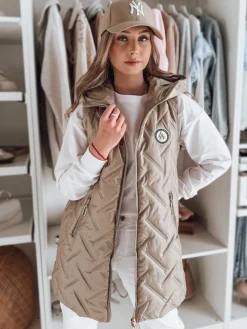 Kamizelki Damskie>Dstreet Kamizelka damska przejściowa pikowana GRANDI kamelowa TY4829