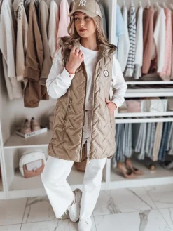 Kamizelki Damskie>Dstreet Kamizelka damska przejściowa pikowana GRANDI kamelowa TY4829