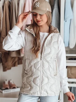 Kamizelki Damskie>Dstreet Kamizelka damska przejściowa pikowana VESOLITA jasnoszara TY4882