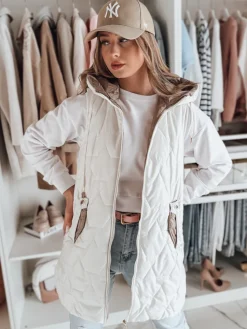 Kamizelki Damskie>Dstreet Kamizelka damska przejściowa pikowana GLITTI biała TY4805