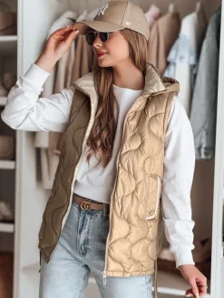 Kamizelki Damskie>Dstreet Kamizelka damska przejściowa pikowana VESOLITA kamelowa TY4878