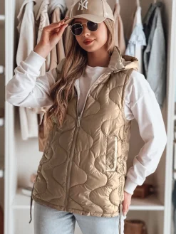 Kamizelki Damskie>Dstreet Kamizelka damska przejściowa pikowana VESOLITA kamelowa TY4878