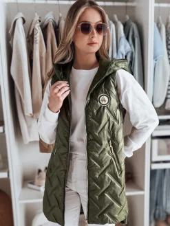 Kamizelki Damskie>Dstreet Kamizelka damska przejściowa pikowana GRANDI zielona TY4827