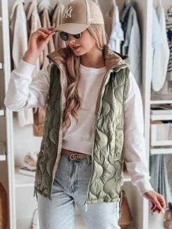 Kamizelki Damskie>Dstreet Kamizelka damska przejściowa pikowana VESOLITA zielona TY4877