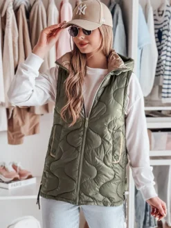 Kamizelki Damskie>Dstreet Kamizelka damska przejściowa pikowana VESOLITA zielona TY4877