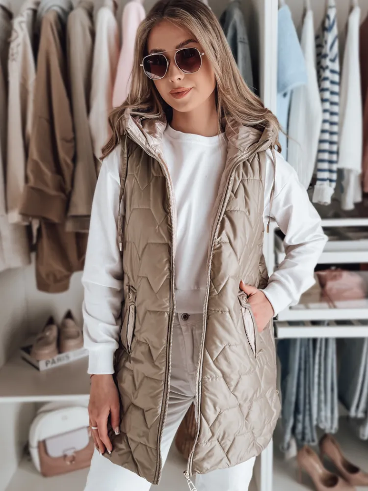 Kamizelki Damskie>Dstreet Kamizelka damska przejściowa pikowana GLITTI kamelowa TY4803