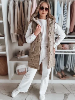 Kamizelki Damskie>Dstreet Kamizelka damska przejściowa pikowana GLITTI kamelowa TY4803