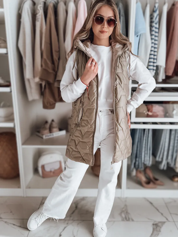 Kamizelki Damskie>Dstreet Kamizelka damska przejściowa pikowana GLITTI kamelowa TY4803