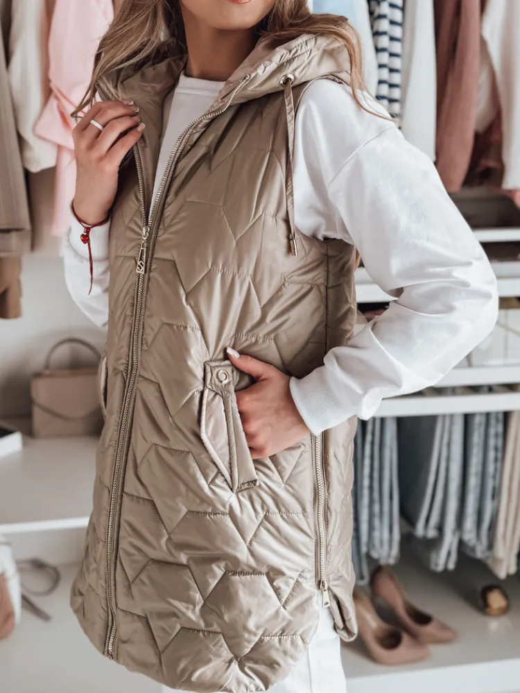 Kamizelki Damskie>Dstreet Kamizelka damska przejściowa pikowana GLITTI kamelowa TY4803