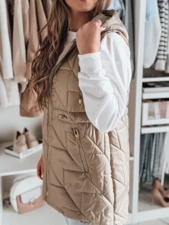 Kamizelki Damskie>Dstreet Kamizelka damska przejściowa pikowana OLINVIA kamelowa TY4835