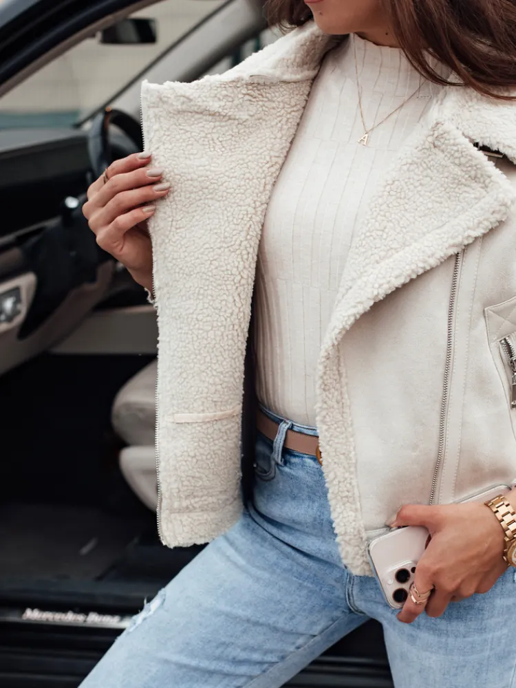 Kożuszki Damskie|Kamizelki Damskie>Dstreet Kamizelka damska zamszowa z kożuszkiem WOOLZIP biała TY4743