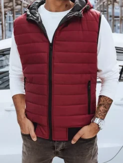 Kamizelki Męskie>Dstreet Kamizelka męska bordowa TX4238