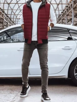 Kamizelki Męskie>Dstreet Kamizelka męska bordowa TX4238