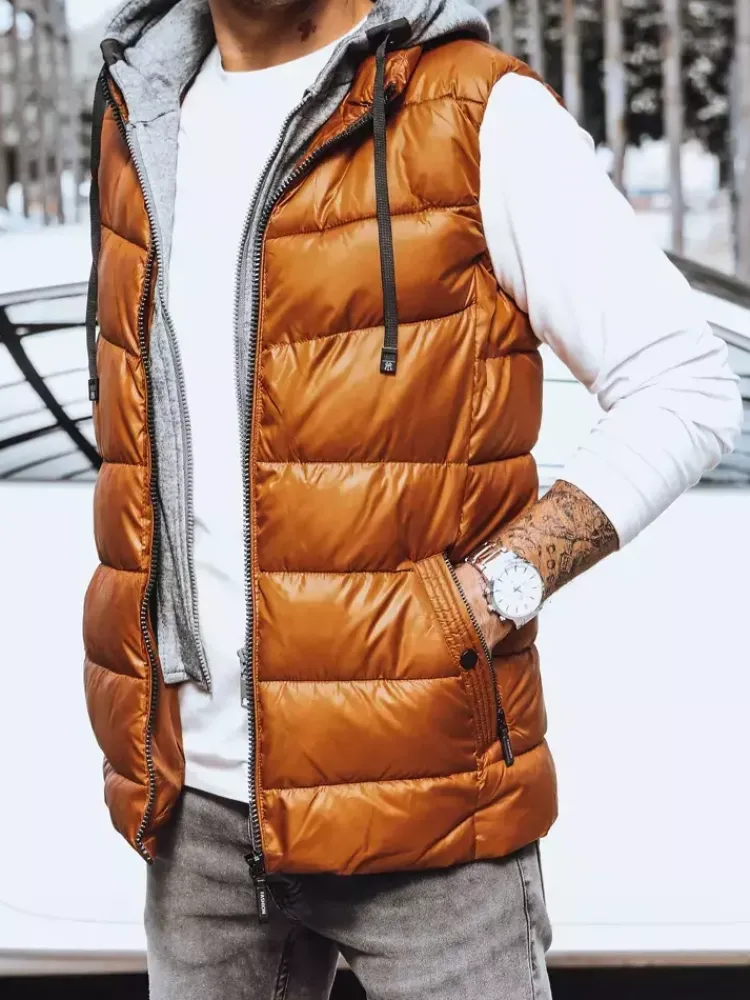 Kamizelki Męskie>Dstreet Kamizelka męska kamelowa TX4136